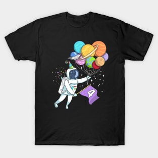 Kids Astronaut 4 Years Old Birthday T-Shirt